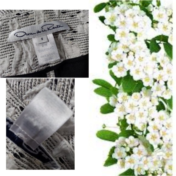 °$3.700 OSCAR DE LA RENTA GORGEOUS SILK MIX FLORAL IVORY BLACK COAT 6 - Picture 5 of 6